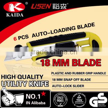hot sale 6 PCS auto loading snap off blade utility cutter knife