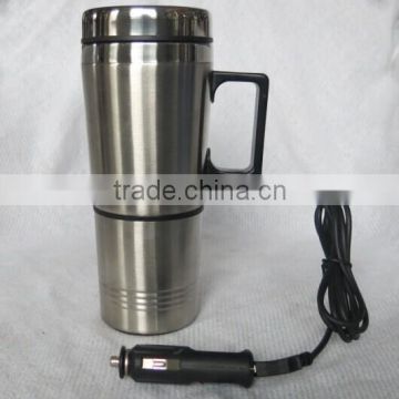 Electric heated travel coffee mug with handle