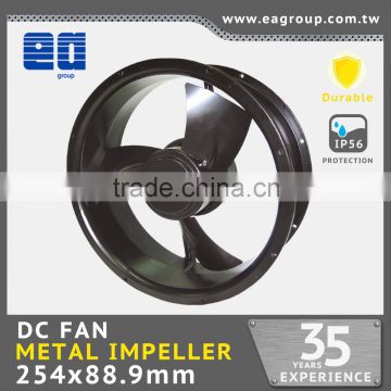 Taiwan UL CE TUV ROHS Certified IP55 DC Cooling Fan DC Metal Impeller with DC Brushless Fan Motor in 254x88.9mm