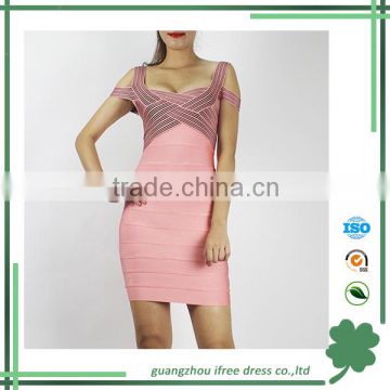 pink off-shoulder slimming strapless bandage dress for cocktail party