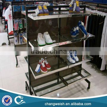 metal and glass shoes display rack and shelves