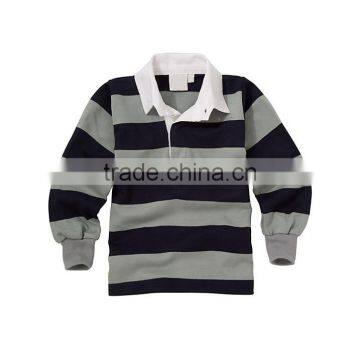 OEM Uniforms Factory Long Sleeve Navy/grey striped School Unisex Blouse Sports Rugby Shirt Polo