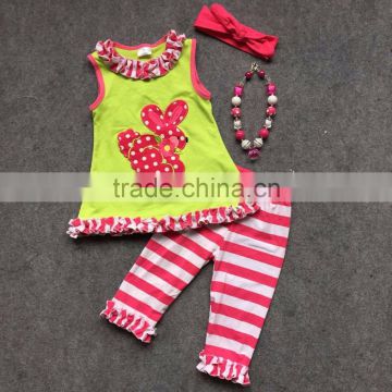 little girls boutique remake clothing sets Easter day outfit girls ruffle pant sets summer outfits with accessories