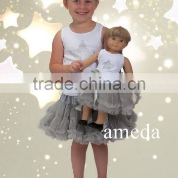 Girls Rhinestone Star Tee Silver Pettiskirt with Matching 18" American Girl Doll Outfit