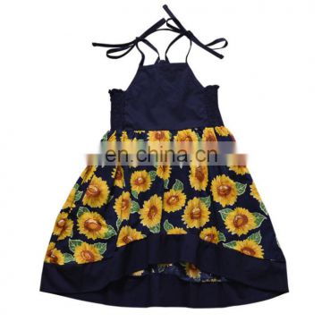 Litter sister children clothing sleeveless sunflower print halter girl dress