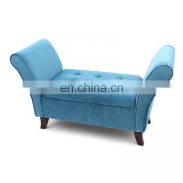 Customized Home furniture large Wooden Seat velvet sofa chair bench footstool with big storage space