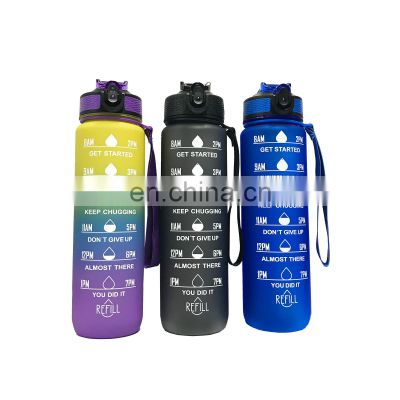 2021 ready to ship Trend New Product 32 oz Portable Sport Plastic Drinking Water Bottle with Motivational Time Marker