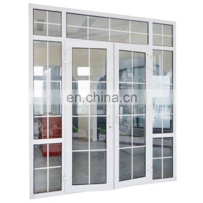 Custom high quality white upvc grill casement doors interior room french upvc hinge swing door with handle lock set