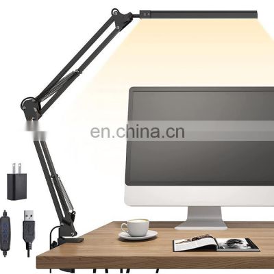 Flexible 14W 3 Color Model 10 Brightness Adjustable LED Clip Desk Lamp For Reading Work Black Usb On