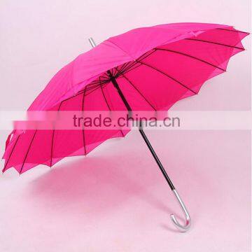 New arrival 16 rib solid color sunshade double layer straight umbrella with crooked handle