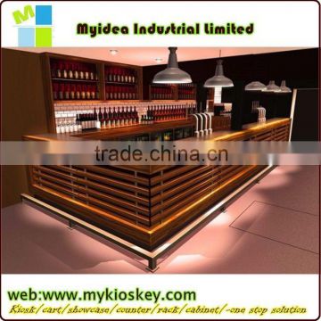 wooden bar counter design with solid surface for restaurant and cafe