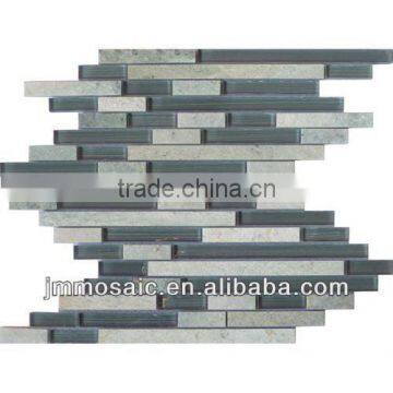 Gery & White Mixed-Mosaic 8MM Strip Glass Mosaic Mix Ceramic Mosaic tile