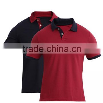 100% Cotton Men's Custom Polo Shirt Red with Navy Blue Collar