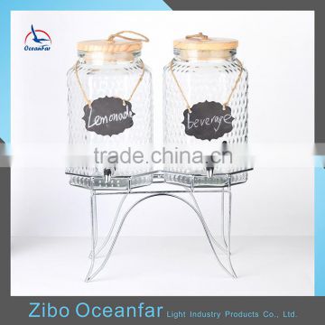 High Quality 3L Twins Jar Clear Glass Dispenser Jars Wholesale Beverage Glass Jar With Tap