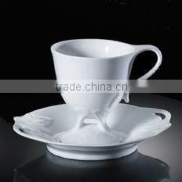 H1841 durable white color classical style porcelian cup and saucer