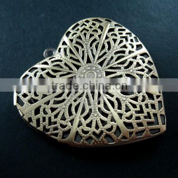 57mm big filigree heart shape vintage style antiqued bronze flower photo locket DIY pendant charm jewelry supplies 1131049