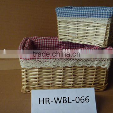 3 set natural color rectangular wicker basket with cotton liner