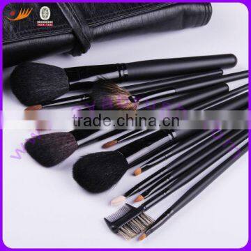 12pcs Classic Black Real Hair and Nylon Hair Wooden Handle Travel Cosmetic Brush Set with Case