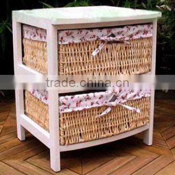 wooden&willow storage cabinet /storage drawers with 2 basket