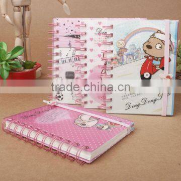 cute cartoon notebook PP cover wire-o binding notebook cheap student notebook with band