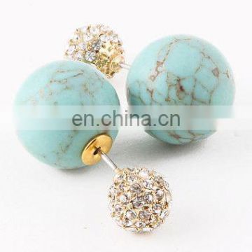 Turquoise Stone & Crystal Double-Sided Earrings Sparkle Pearl earring