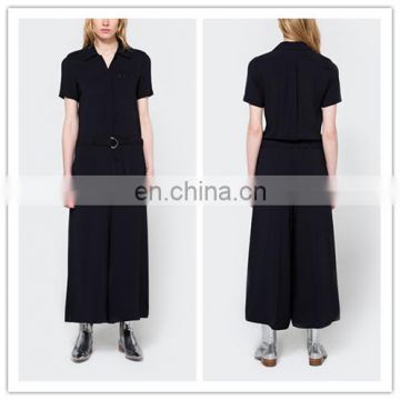 Latest All Black V Neck Women Jumpsuits With Short Sleeve