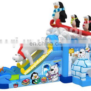 2015 new design happy penguin inflatable combo with slide for kids