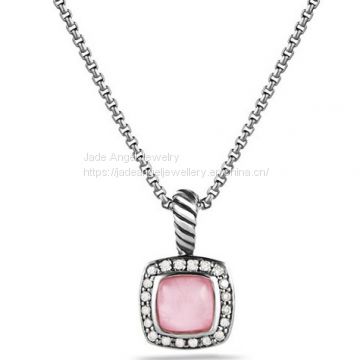 DY Sterling Silver Inspired Petite Albion Pendant with Rose Quartz and Diamonds on Chain