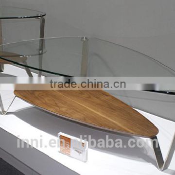 Modern Glass Top & Metal Coffee Table w/wooden shelf #3222
