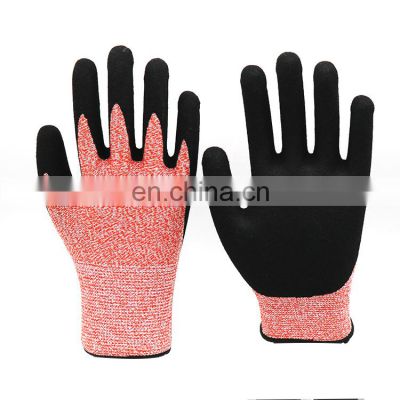 13G HPPE Sandy Nitrile Coated Anti Cut Level 5 Hand Protection Cut Resistant Glove