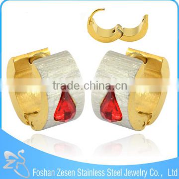 ZS11047 gold plated rhinestone teardrop shaped single red stone heavy earrings