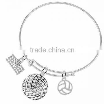 Volleyball Charm Framed By Detailed Silver Tone Volleyball Net And Ball Charm Bracelet