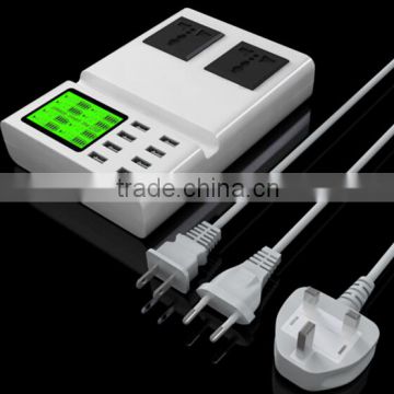 LCD 8 Port USB Charger 5V 8.2A Output with Two Socket Available