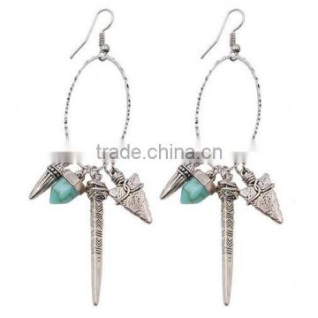 Antique silver turquoise green dangle style collection earring