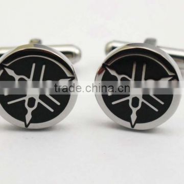 316L stainless steel Engraving enamel round black cufflinks for men