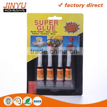 Jinyu 3 seconds quick dry hot sale oem odm welcome high viscosity 100%Cyanoacrylate 4pcs per card best super glue for metal