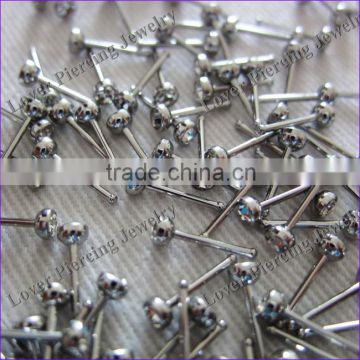 Black Crystal Design High Polish Stainless Steel Unique Nose Piercing Studs [SS-N142A]