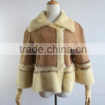 New Flash Style Rex Rabbit Fur And Leather Jacket Women's Rabbit Fur Dress Double Face Fur Coat
