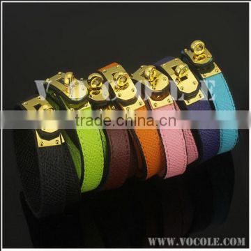 Gold metal clasp stainless steel hot sell colorful leather bracelet for unisex