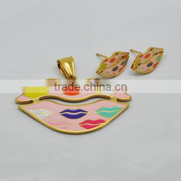 Fashion Sexy lip stainless steel young girl earring jewelry set(EJS2012)