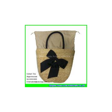 Black Big Bowknot Decoration Wheat Straw Handbags