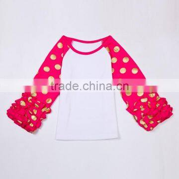 Popular baby long sleeve polka dots patterns children boutique clothing ruffle raglan