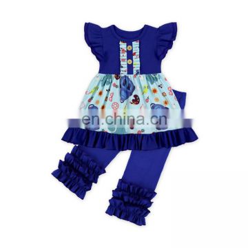 children blue color clothing set girl daily casual colorful printing clothing set