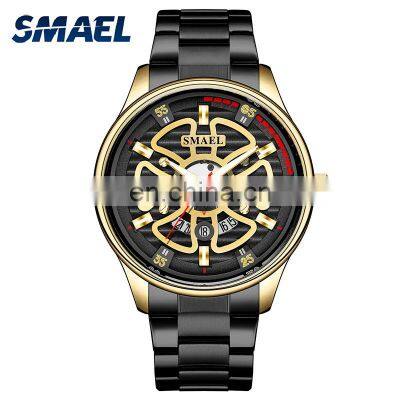 SMAEL 9180 Quartz Watch For Men SMAEL Golden Watches Waterproof Auto Date Male Clock Analog Stainless Steel Watches