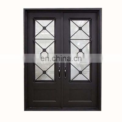 french front entry black metal storm security hinges flat top new villa house wrought iron double door with glass