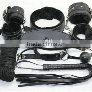 High Quality Black Fur Bondage Set Kit blindfold collar ball whip fetish sex toy HK110