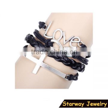 >>New arrival Christian LOVE cross infinity leather bracelet/