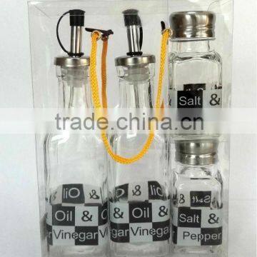 TW417K26 4pcs glass oil vinegar salt and pepper set with printing