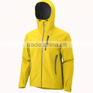High quality yellow mens hooded waterproof softshell jacket plus size