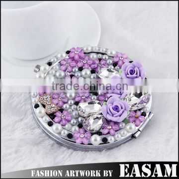 Easam hot purple flower makeup mirror with rhinestone